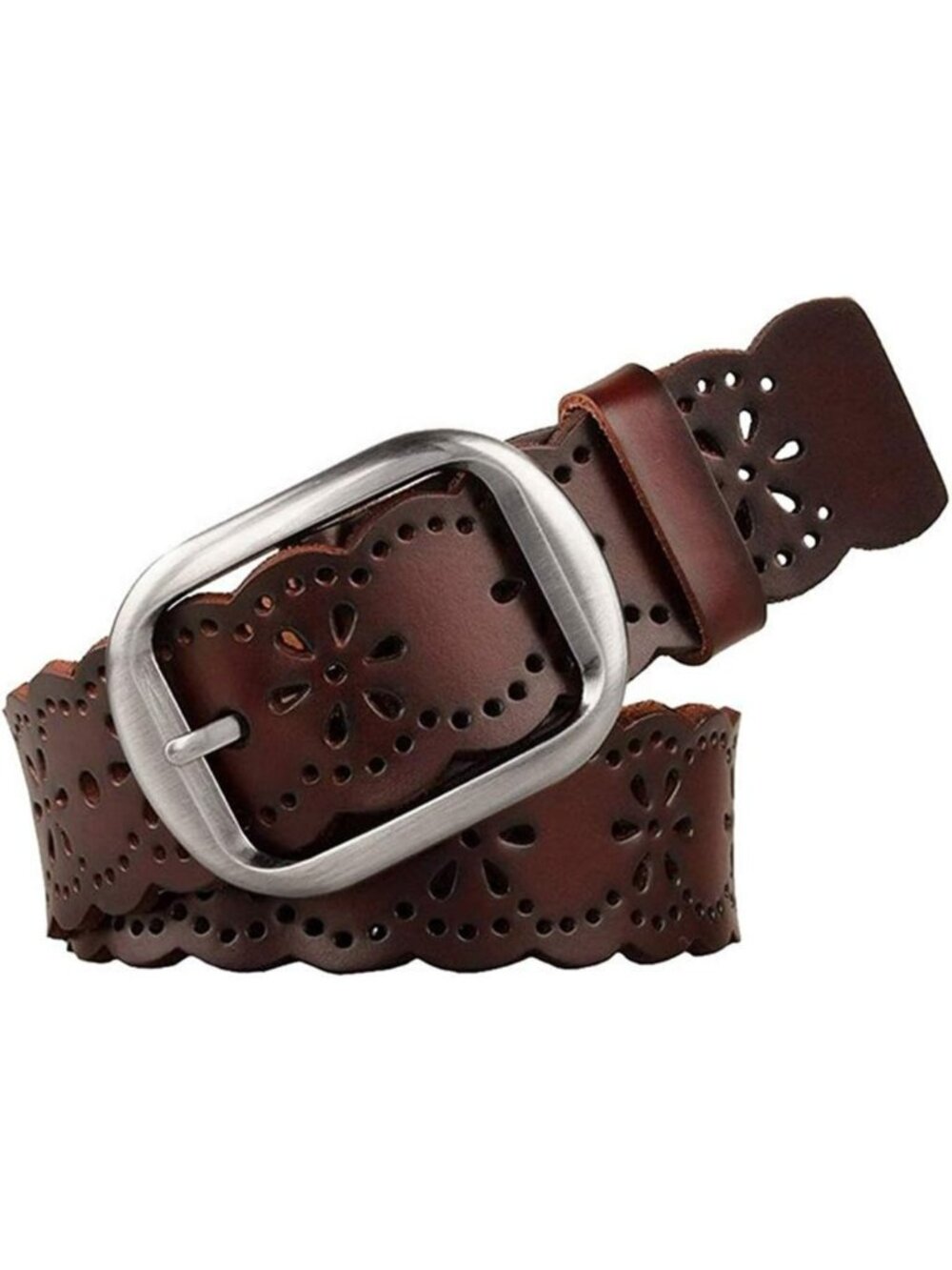 Stylish Women's Hollow Flower Genuine Leather Wide Belt for Jeans & Pants